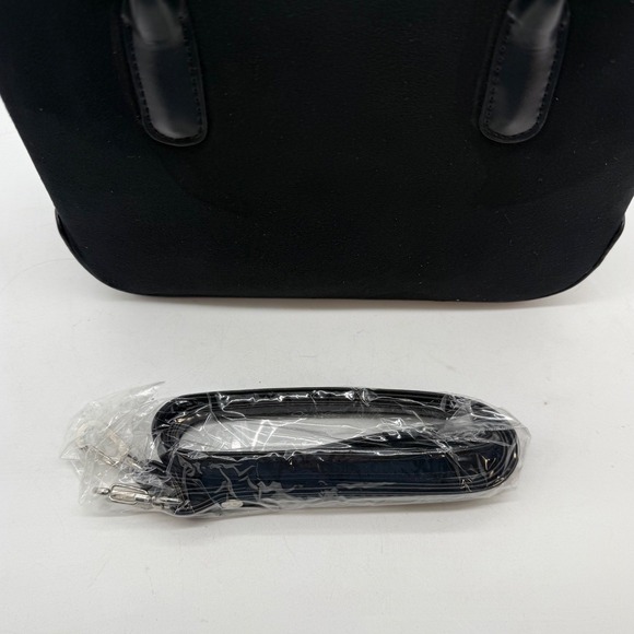 Black Faux Suede Tote Bag with Top Handles and Shoulder Strap - Picture 3 of 12